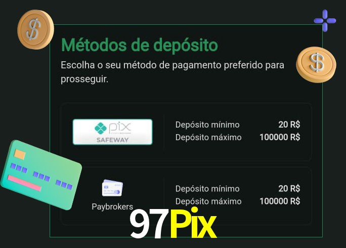 O cassino 97Pix oferece uma grande variedade de métodos de pagamento